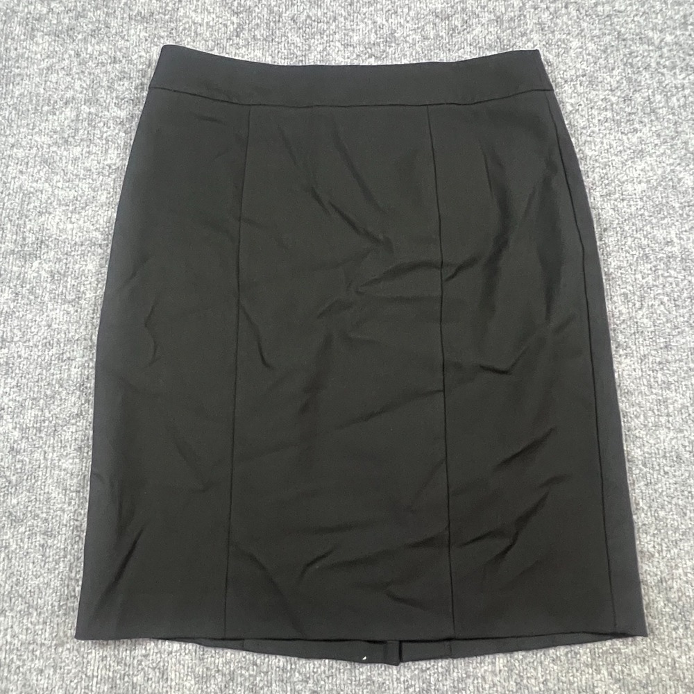 Ann Taylor Pencil Skirt Womens 10 Black Stretch Pleated Knee Length Back Zip